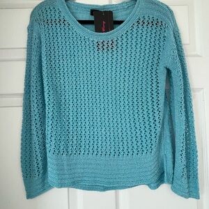 ELENA WANG: Blue Open-Knit Sweater (Size S)